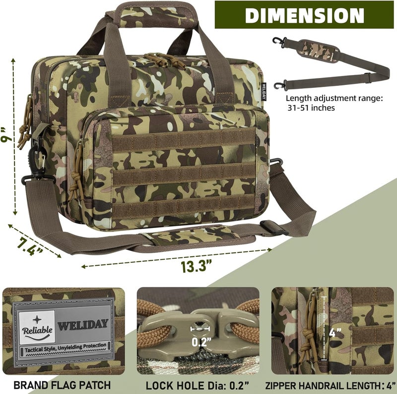 WELIDAY Gun Range Bag, Tactical 2 Pistol Bag for Handguns and Ammo, Firearm Shooting Case with Multi-Pockets, Duffle Bag for Shooting & Outdoor Hunting - Image 2